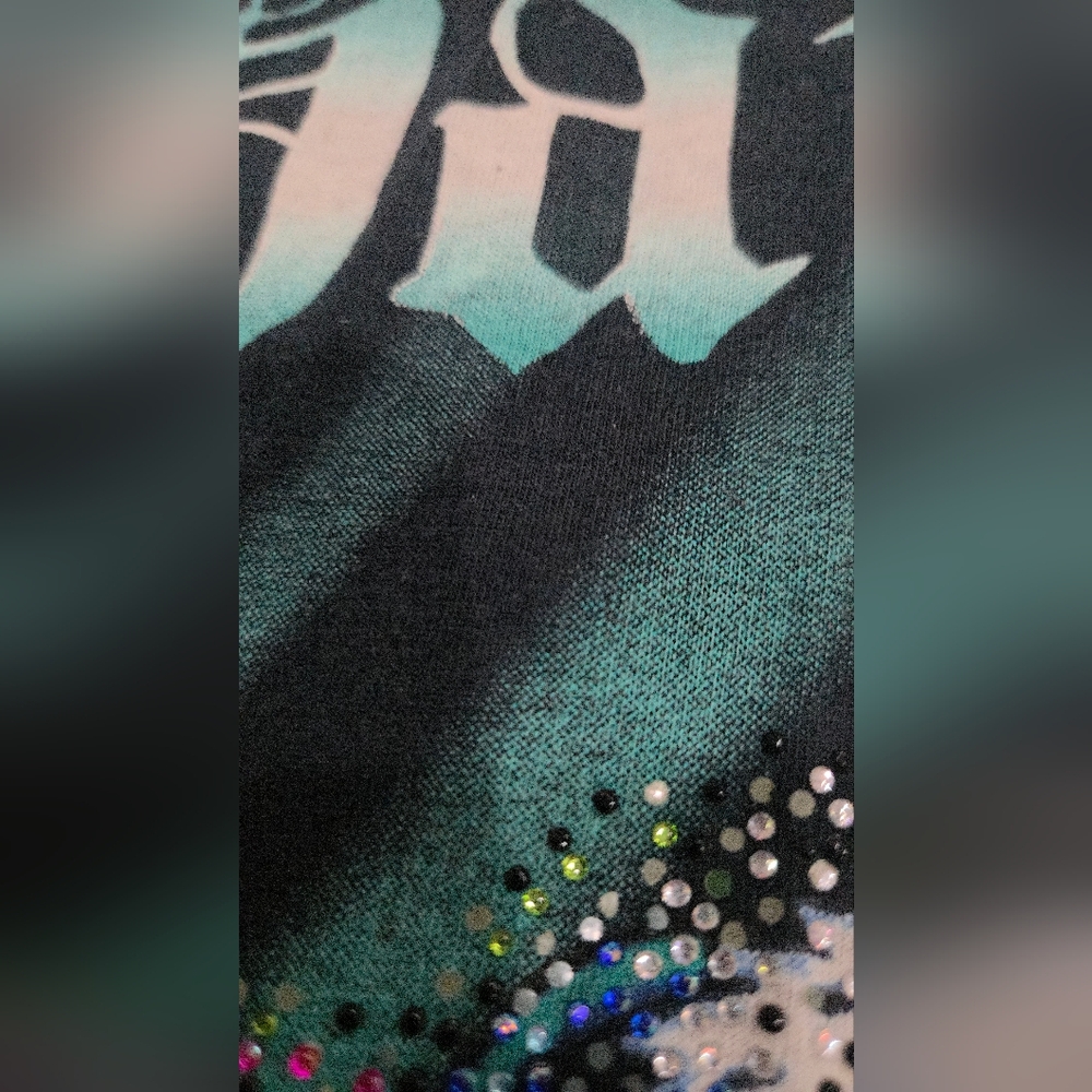 Ed Hardy Black Graphic Embellished Rhinestone T-Shirt for Men Sz.L - Picture 4 of 10
